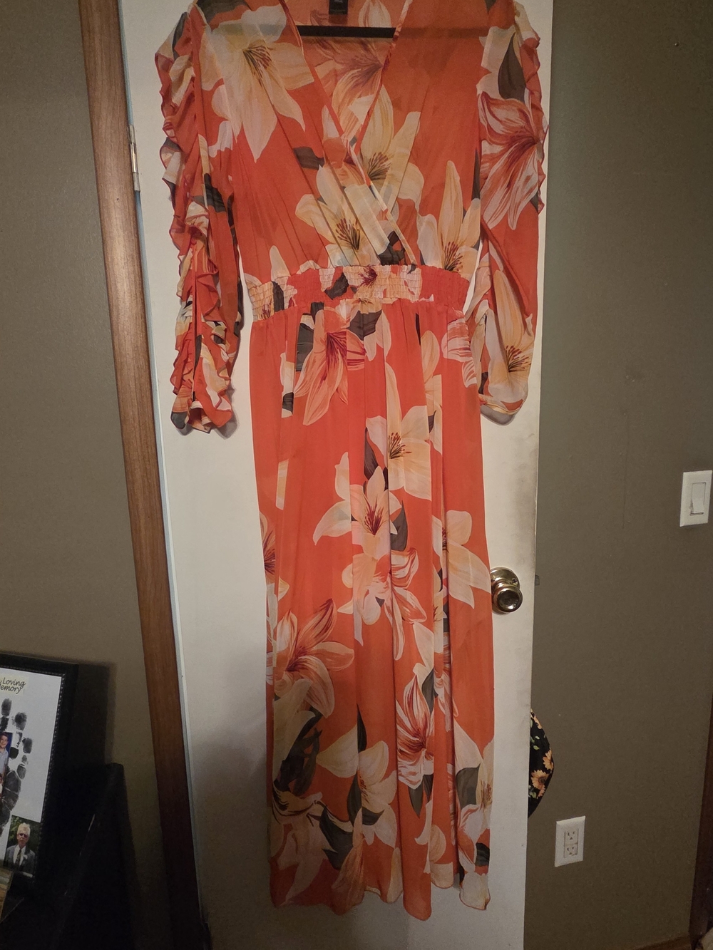 Tropical Floral Orange V-Neck Sheer Maxi Dress - Picture 8 of 8